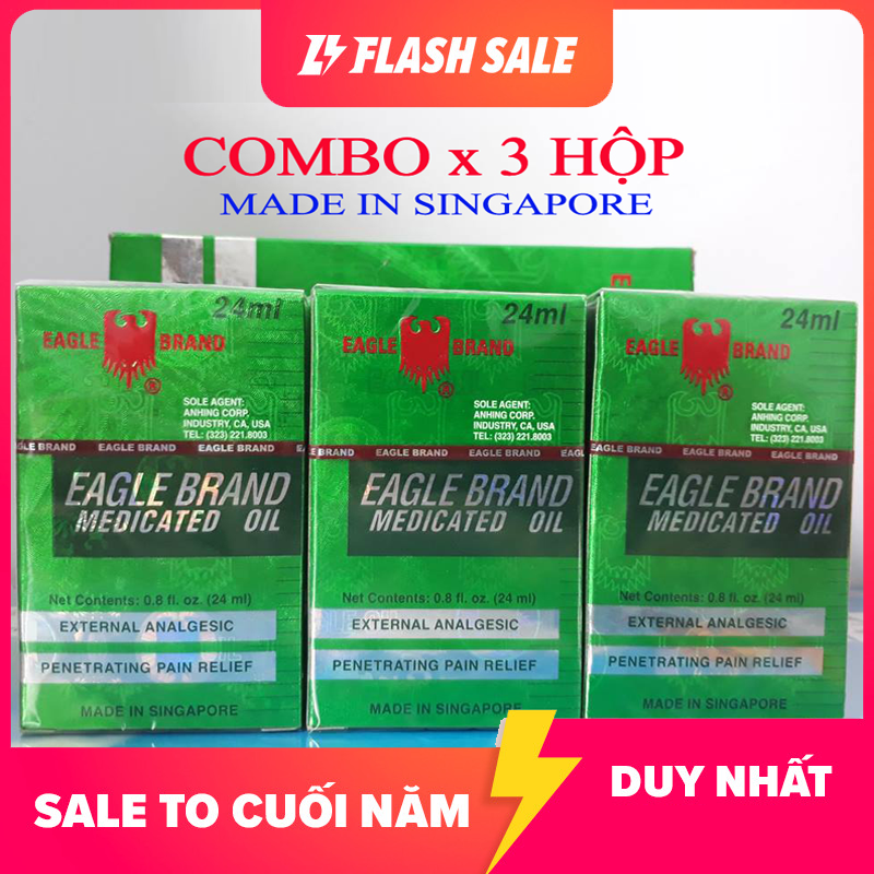 COMBO 3 Hộp Dầu Gió Xanh 2 Nắp SINGAPORE Nhập Khẩu Chính Hãng - 24ml