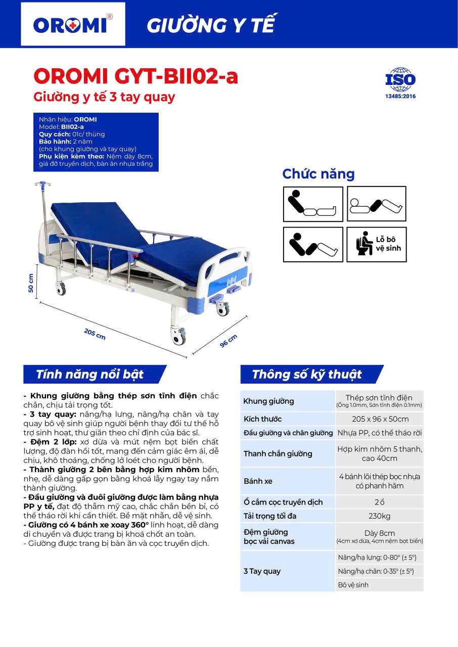 Giường y tế đa năng 3 tay quay nhập khẩu