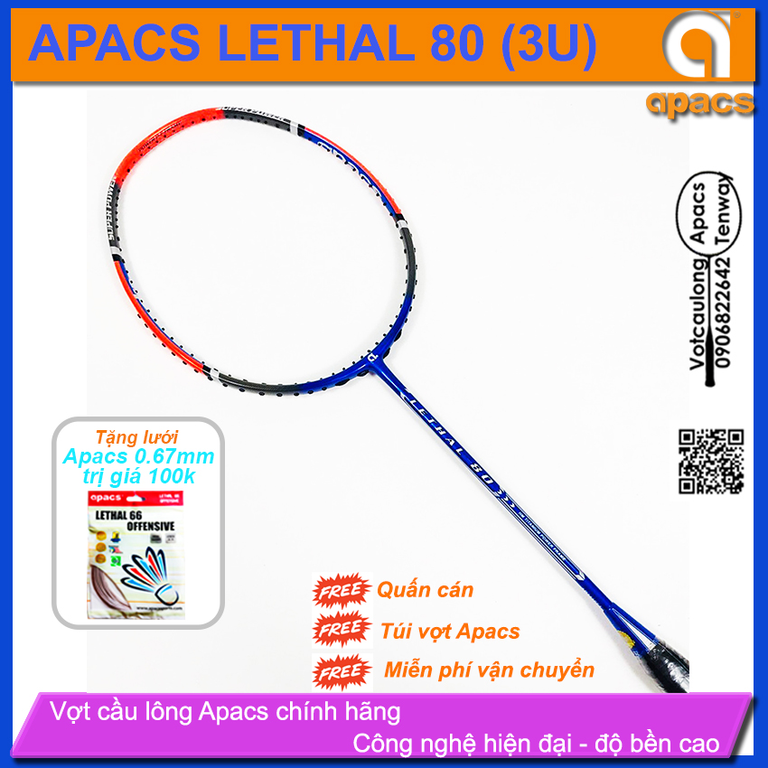 TangLuoi_ Vợt cầu lông Apacs Lethal 80 - 3U | Vợt thân cứng, đập cầu chắc tay