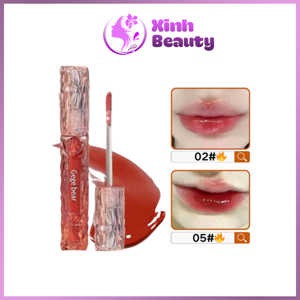 Son Bóng, Son Kem, Son Tint Bóng GEGE BEAR Hiệu Ứng Tráng Gương Dưỡng Ẩm Kháng Nước Lâu Trôi GX1057