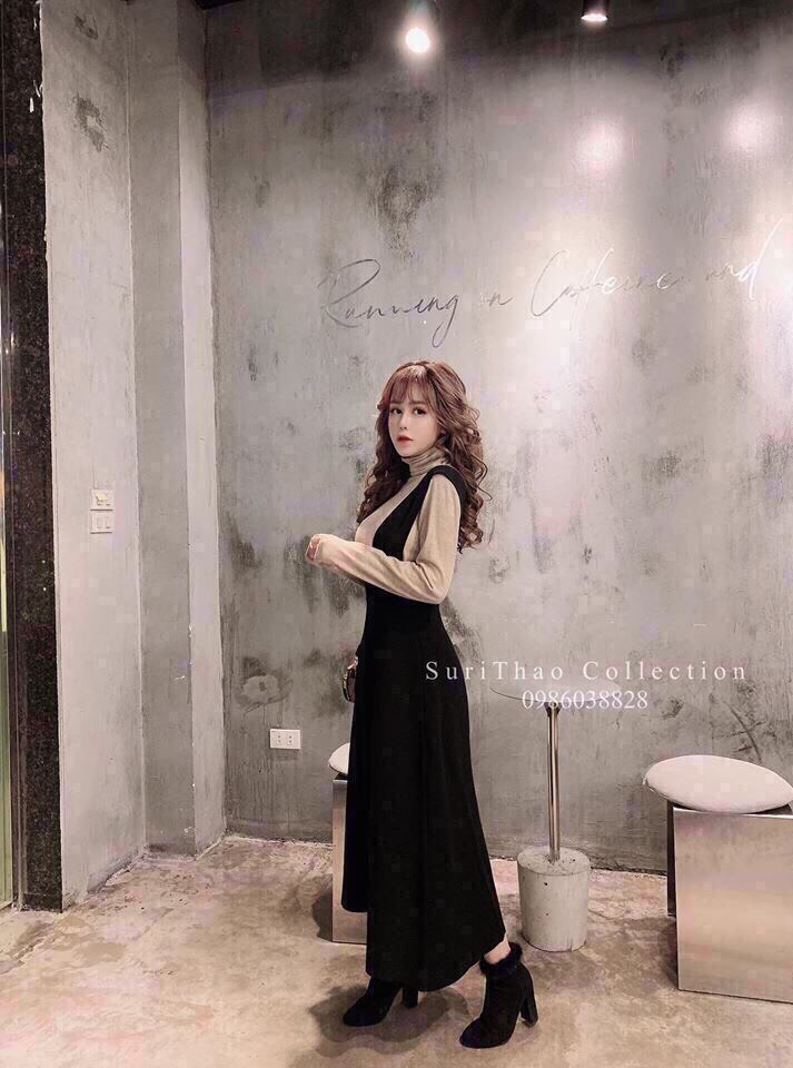 Set yếm váy kèm áo form rộng tay dài ulzzang Hàn Quốc