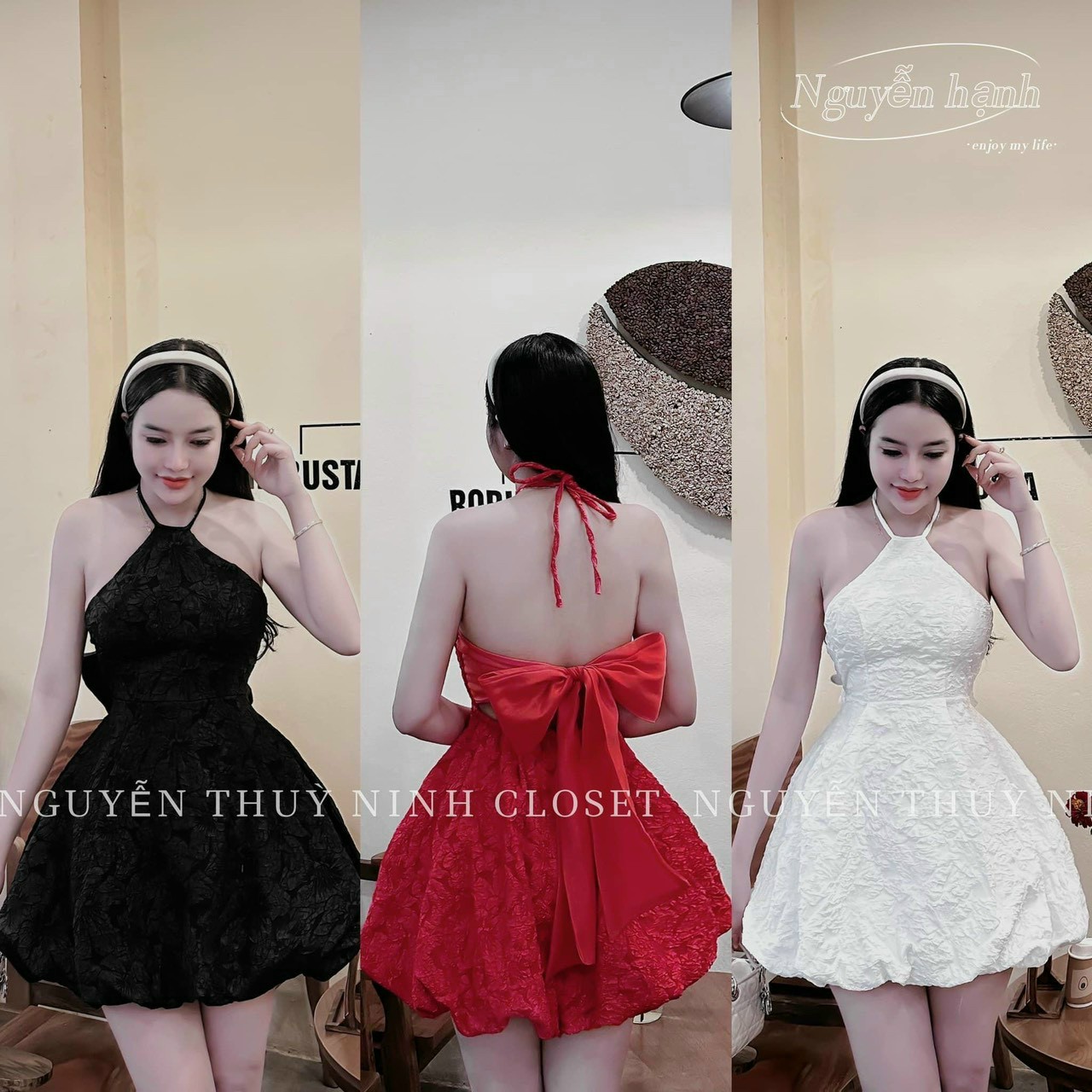 Đầm tiểu thư cổ yếm hở lưng cột nơ đẹp kiểu dáng sang chảnh