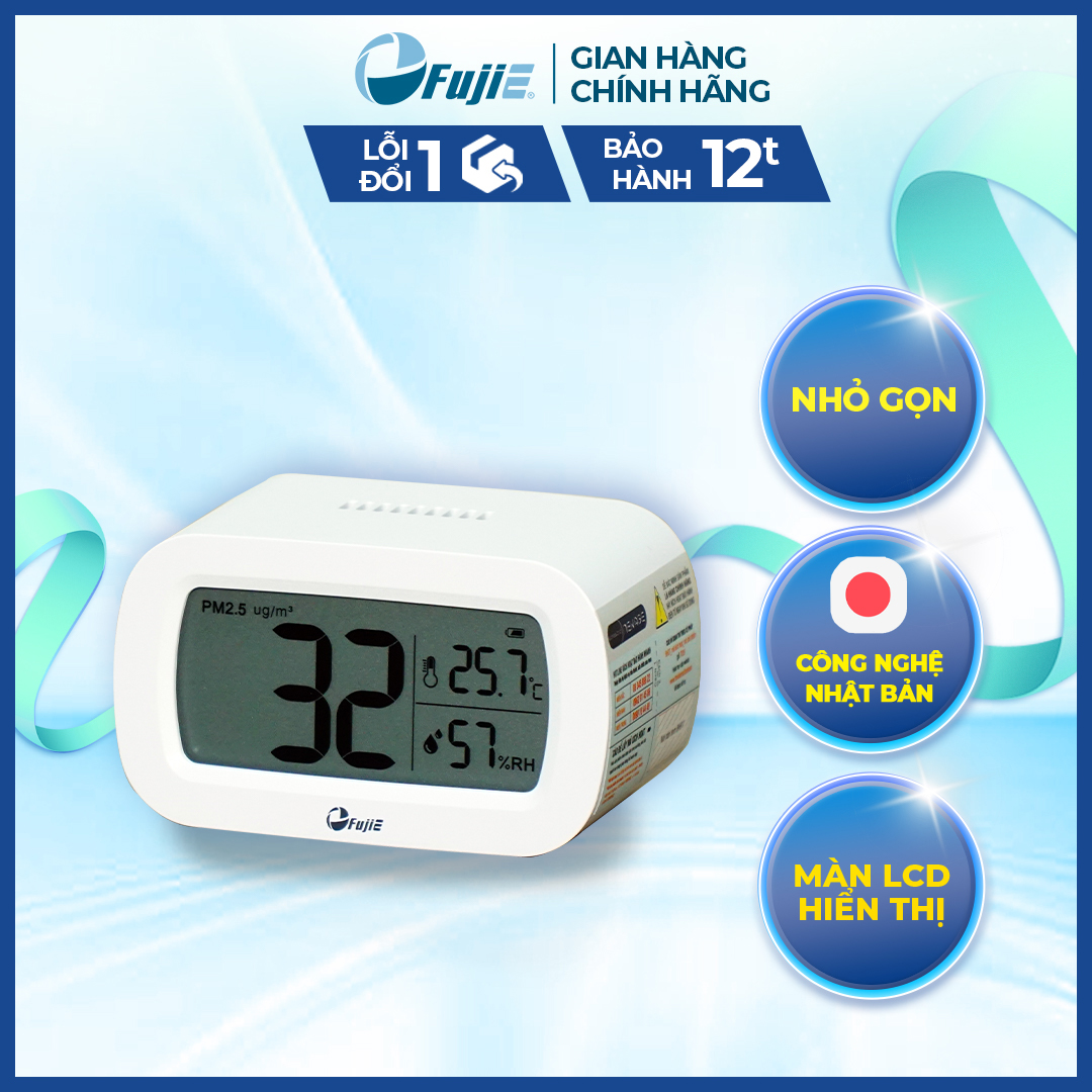 Máy đo chất lượng không khí mini FujiE AM100 công nghệ Nhật Bản thiết kế nhỏ gọn, trang bị màn hình HD LCD hiển thị chất lượng không khí thông qua chỉ số bụi mịn PM2.5