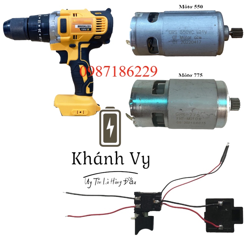 Mô tơ máy khoan pin dc 775 nhông 16 răng , mô tơ dc 550 nhông 12 răng thay thế cho máy khoan pin hỏng động cơ