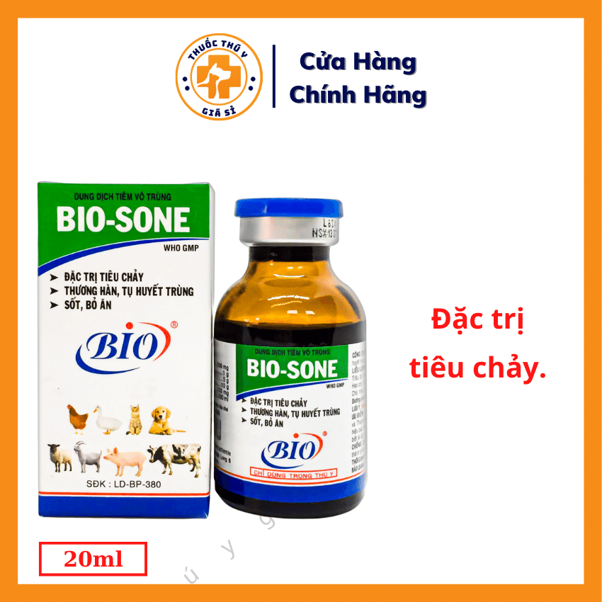 "Hoàn tiền đến 10%" Bio Sone 20ml - Dùng Cho Bệnh Tiêu Chảy, Thương Hàn, Tụ Huyết Trùng, Sốt Bỏ Ăn - Thú Y Giá Sỉ