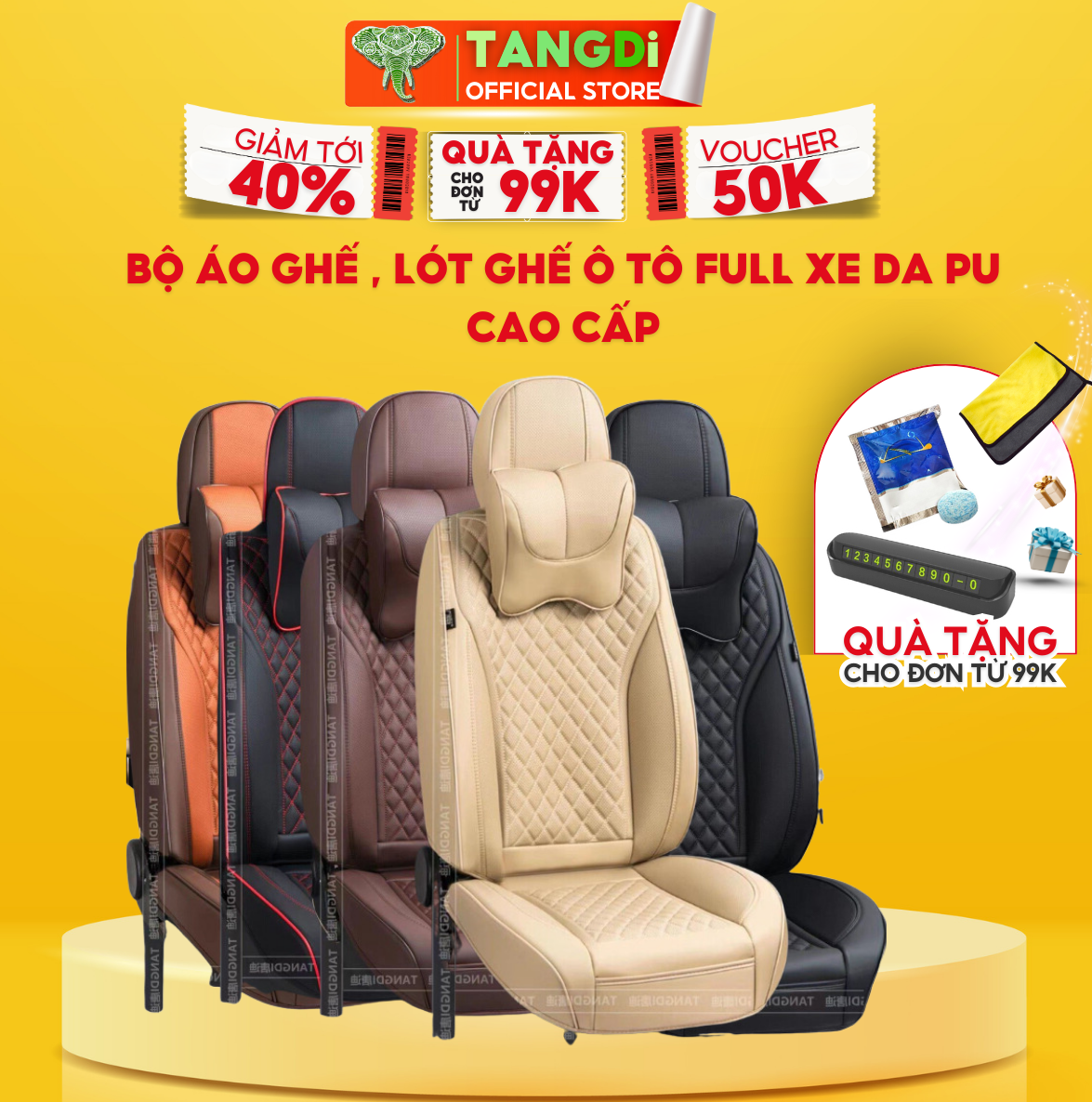 Bộ áo ghế , lót ghế ô tô full xe tangdi da pu cao cấp , thoáng hơi mã 039