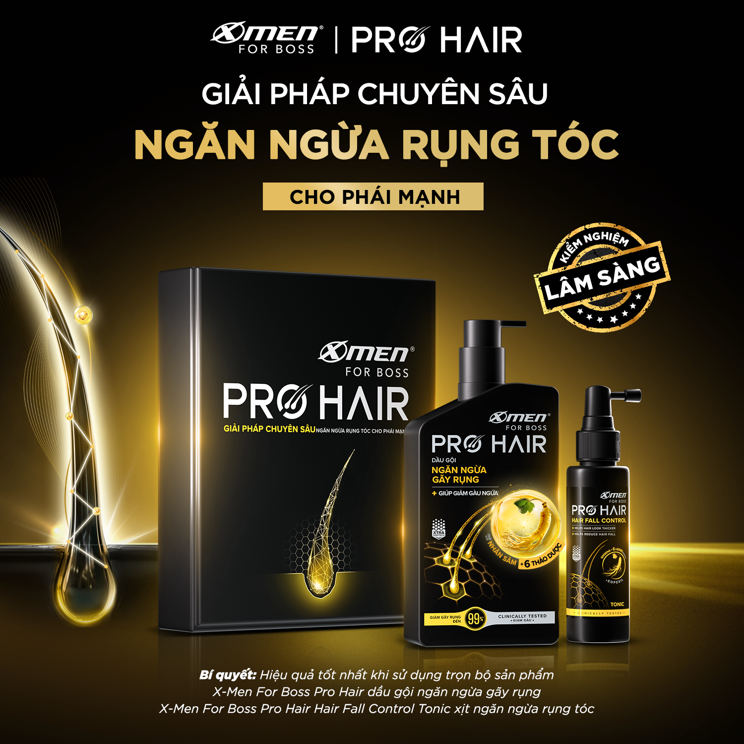 [MỚI] Hộp Combo Xmen for Boss Pro Hair Dầu gội Ngăn gãy rụng 350g + Xịt ngăn rụng tóc 100ml-Chiết Xuất Nhân Sâm-Kích Thích Mọc Tóc-Giúp Tóc Trông Dày Hơn
