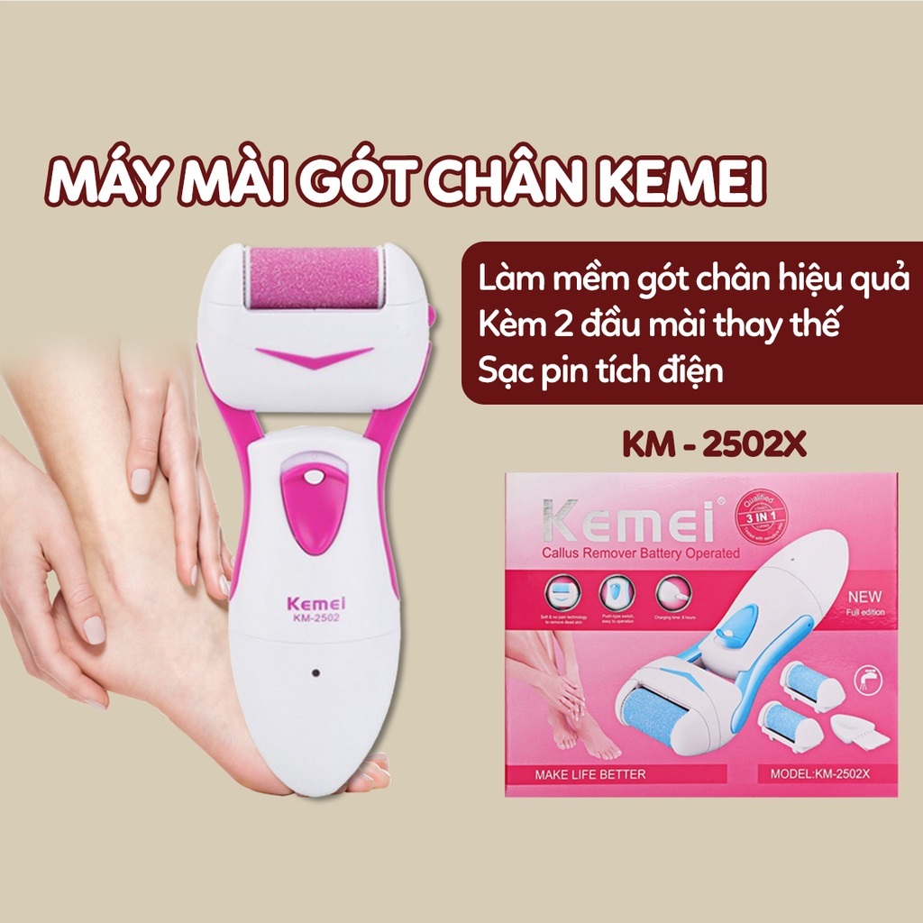 Máy tẩy da chết gót chân siêu mài mòn pin sạc máy mài gót chân kemei 2502 hàng chuẩn sạc lấy sạch phần da thừa trên gót chân! vận hành êm ái bảo hành 12 tháng