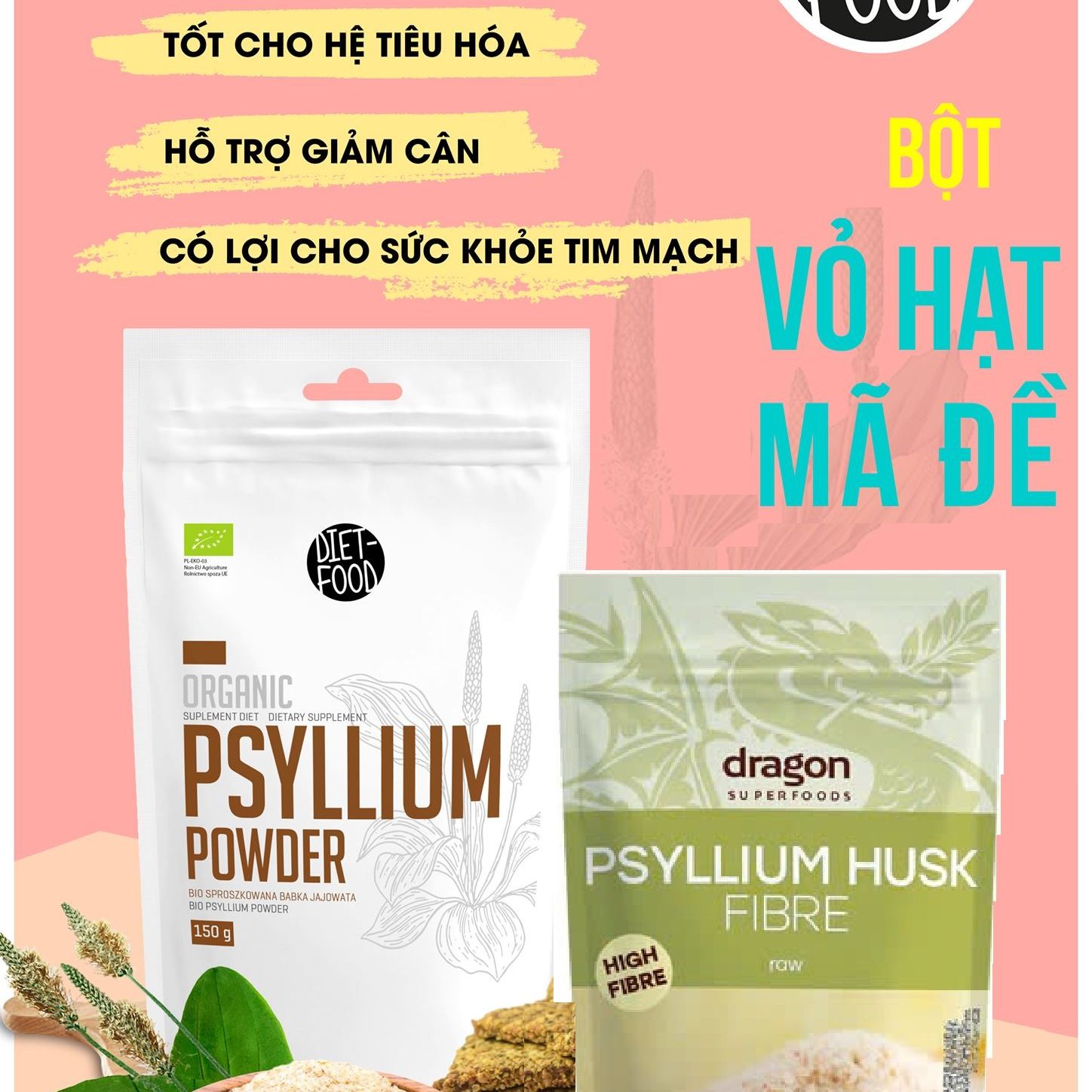 Vỏ hạt mã đề hữu cơ Dragon Superfoods/ Diet-food Organic Psyllium Husk Fiber 150g