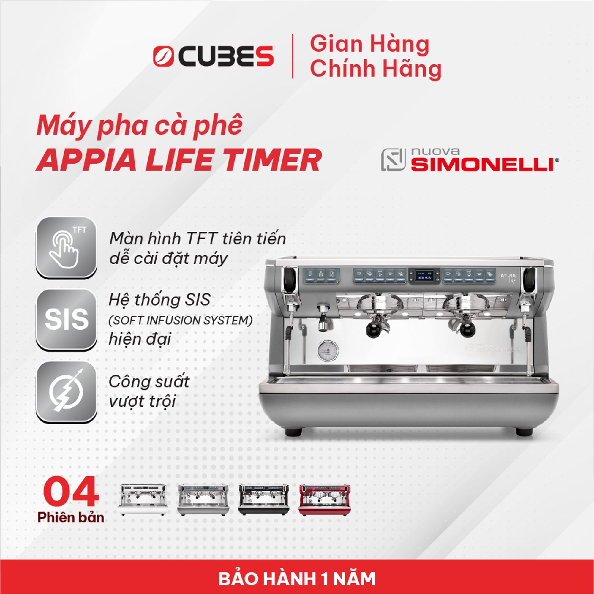 Máy pha cà phê Nuova Simonelli Appia Life Timer Vol 2 Group  - Nhập khẩu chính hãng từ Ý - Bảo hành 12 tháng