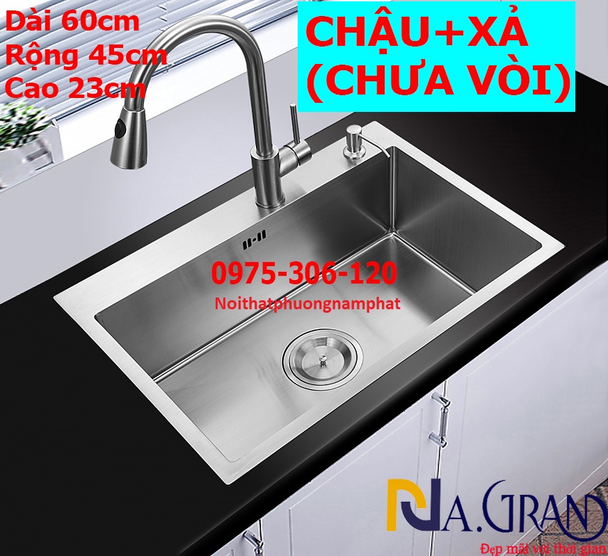 [HCM]CHẬU ĐÚC DÀY Chậu Rửa Chén Bát INOX SUS 304 N17 6045 TRƠN NA.GRAND và Bộ Xả Chậu thoát nước XẢ TO THOÁT NƯỚC NHANH