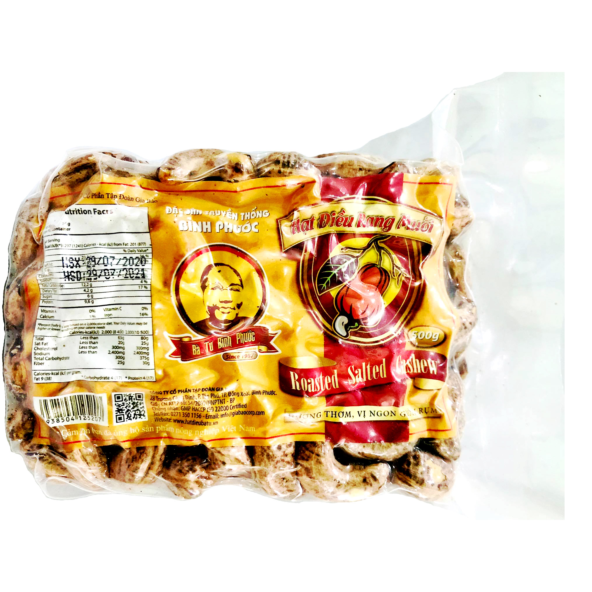 Hạt Điều Vỏ Lụa rang muối gói hút chân không 500g - Bà Tư Bình Phước