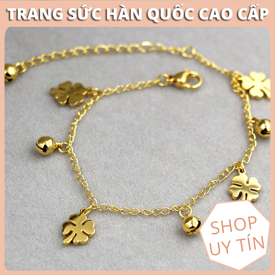 Lắc chân, vòng chân  titan cỏ 4 lá may mắn ko đen