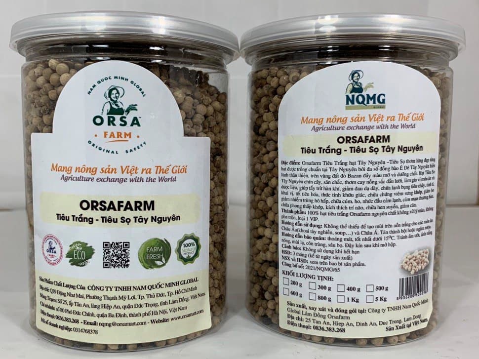 Orsafarm Tiêu Trắng Đã Xay Nguyên Chất Tây Nguyên – Tiêu Sọ - Bạch Xuyên Tây Nguyên 400gram, 700gram, 1kg, 5kg – Tăng vị giác, nồng ấm phổi kháng khuẩn