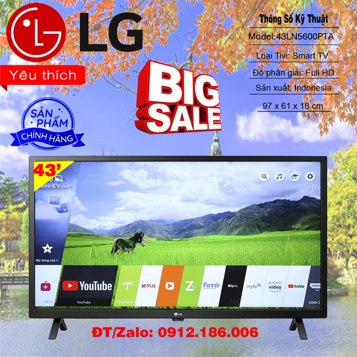 Smart tivi lg 43 inch 43ln5600pta fhd - hàng chính hãng