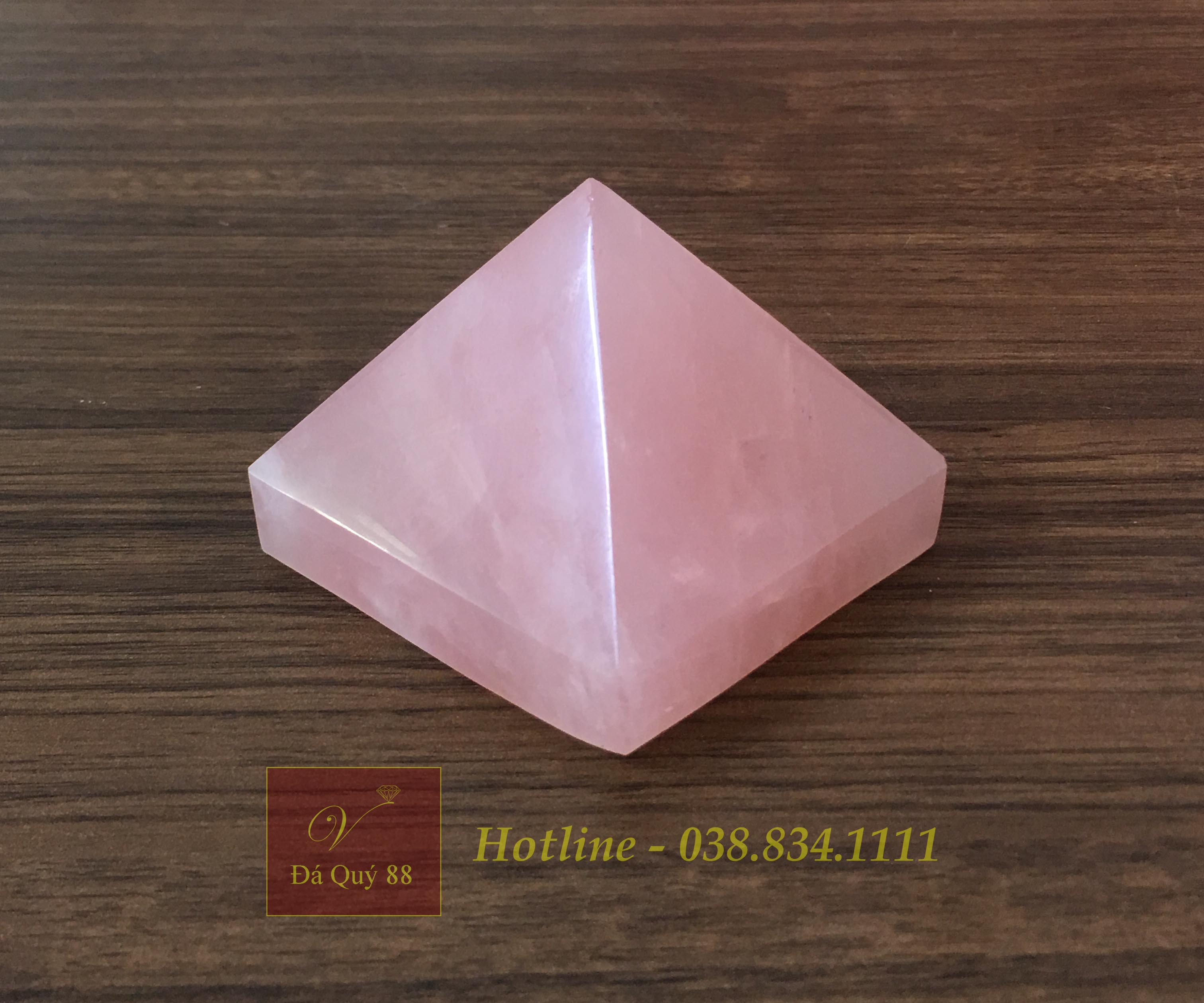 Kim tự tháp đá thạch anh hồng tự nhiên nguyên khối 0,5kg-6,5cm