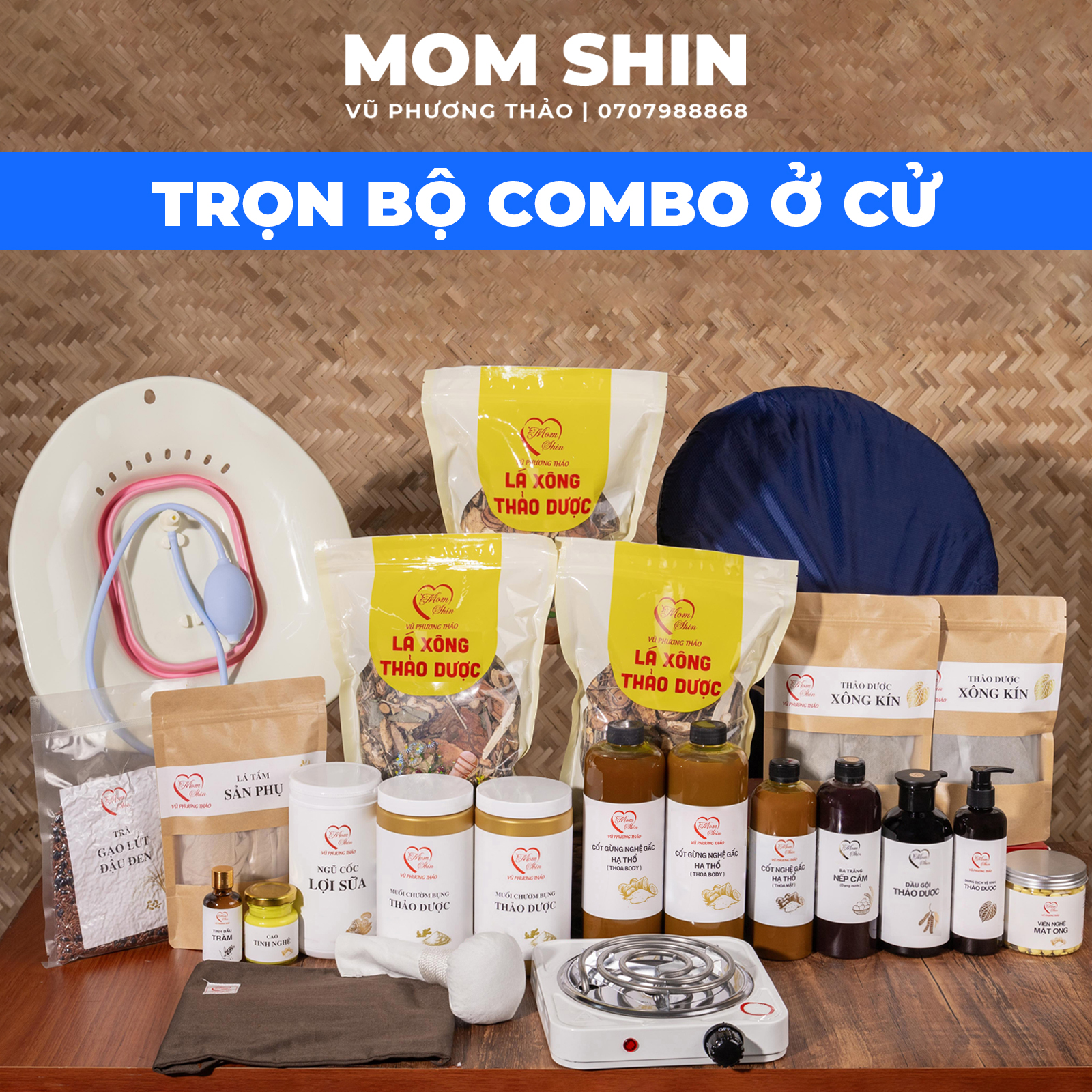 Tổng hợp combo ở cử MOM SHIN, combo cho mẹ sau sinh, ở cử toàn diện, tiết kiệm, tiêu chuẩn