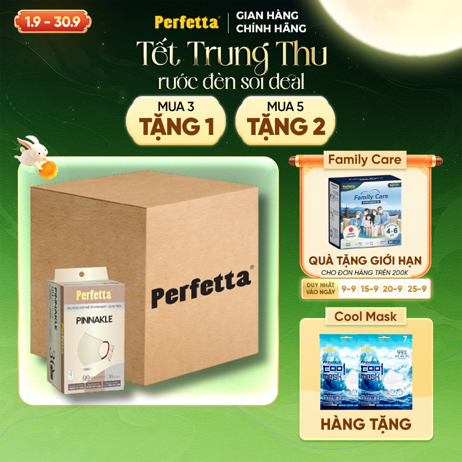 Thùng 300 Cái Khẩu Trang Perfetta Pinnakle, Chuẩn From 5D, Lọc Bụi Mịn PM 2.5 (30 cái/hộp)