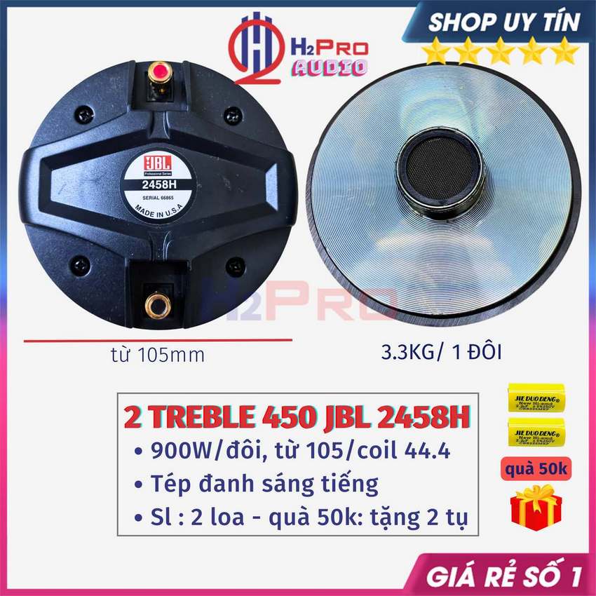 2 Loa Treble 450, Loa Tép Kèn 450 Jbl 2458h 900W Kèm Họng, Coil Titan 44.4-Từ 105-8 Ôm, Cao Cấp-Tiếng Sáng-H2Pro Audio
