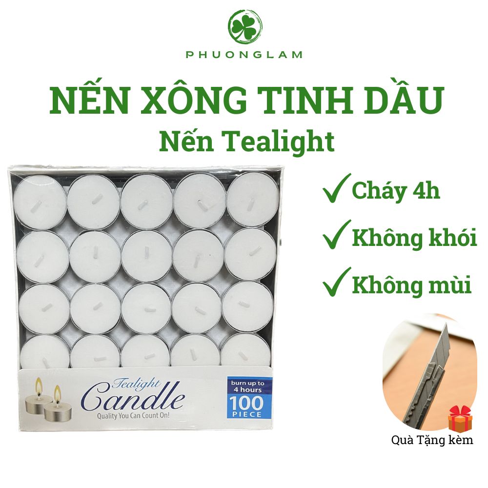 Nến tealight nhỏ đốt đèn xông tinh dầu màu trắng vàng đỏ đèn cầy trang trí viên tròn mini cháy hơn 4 giờ