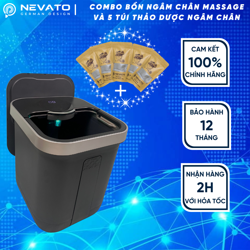 Combo bồn ngâm chân massage nevato nvf605 và 5 túi thảo dược ngâm chân 12 vị