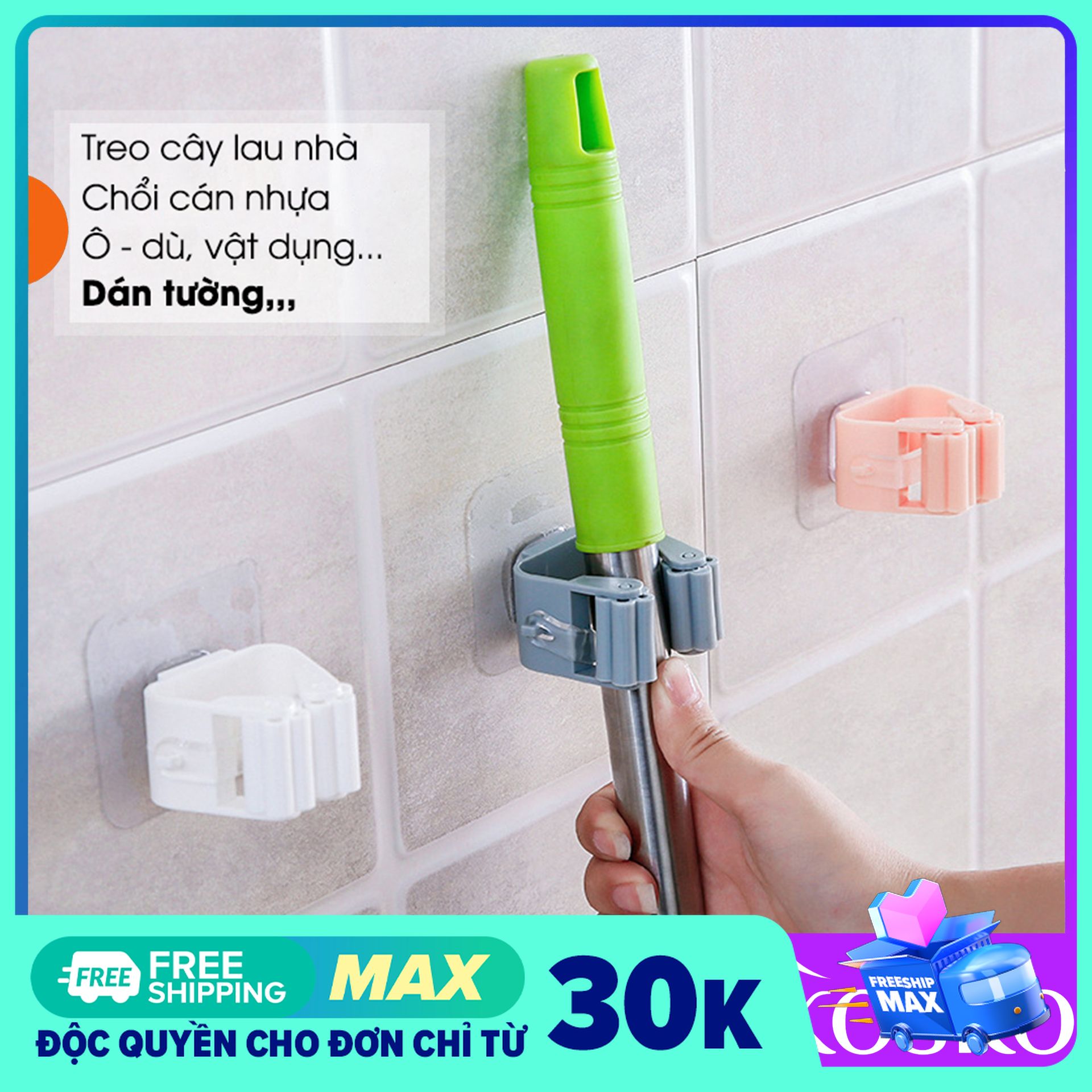Móc treo chổi lau nhà đa năng dán tường độ bền cao, phù hợp nhiều kích thước chổi