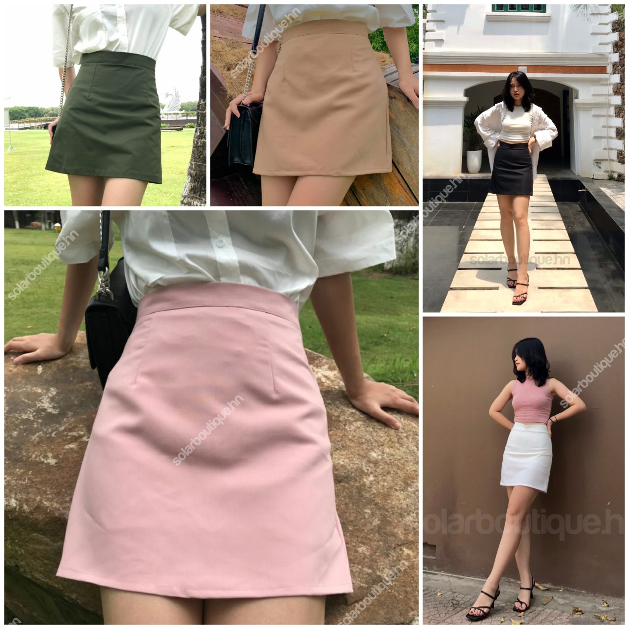 Chân váy chữ a ngắn lưng cạp cao màu trơn công sở thanh lịch có quần lót trong