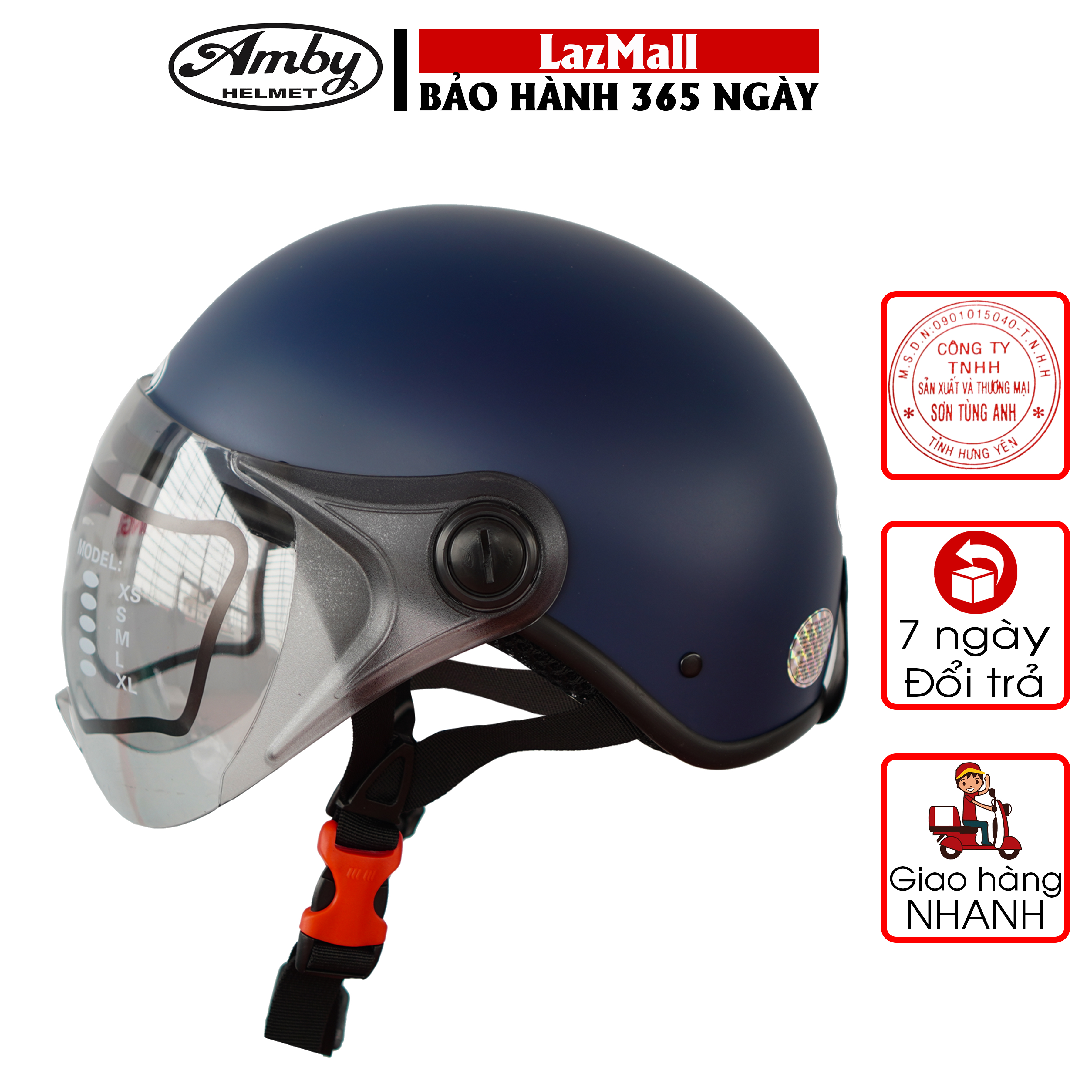 Mũ bảo hiểm nửa đầu Amby, có kính che nửa mặt, kiểu dáng trẻ trung cho nam và nữ ST05 trơn - xanh than nhám