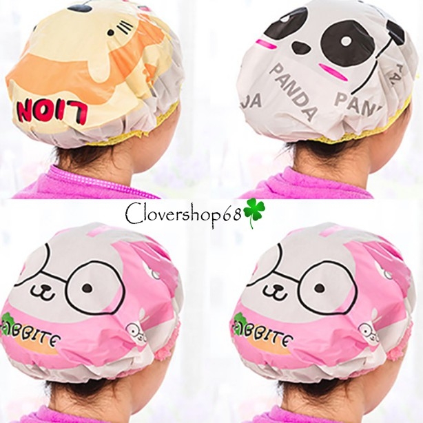 Combo 2 cái Mũ tắm chùm đầu kute dành cho nữ dùng khi tắm gội, ủ tóc, trang điểm, rửa mặt