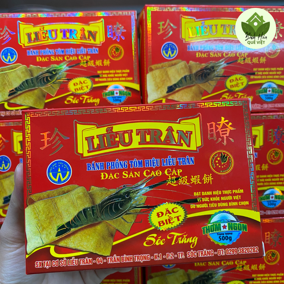 (Đặc sản) Bánh Phồng Tôm Liễu Trân Chính Hãng - Đặc sản Cao cấp Sóc Trăng hộp 500g - Date luôn mới