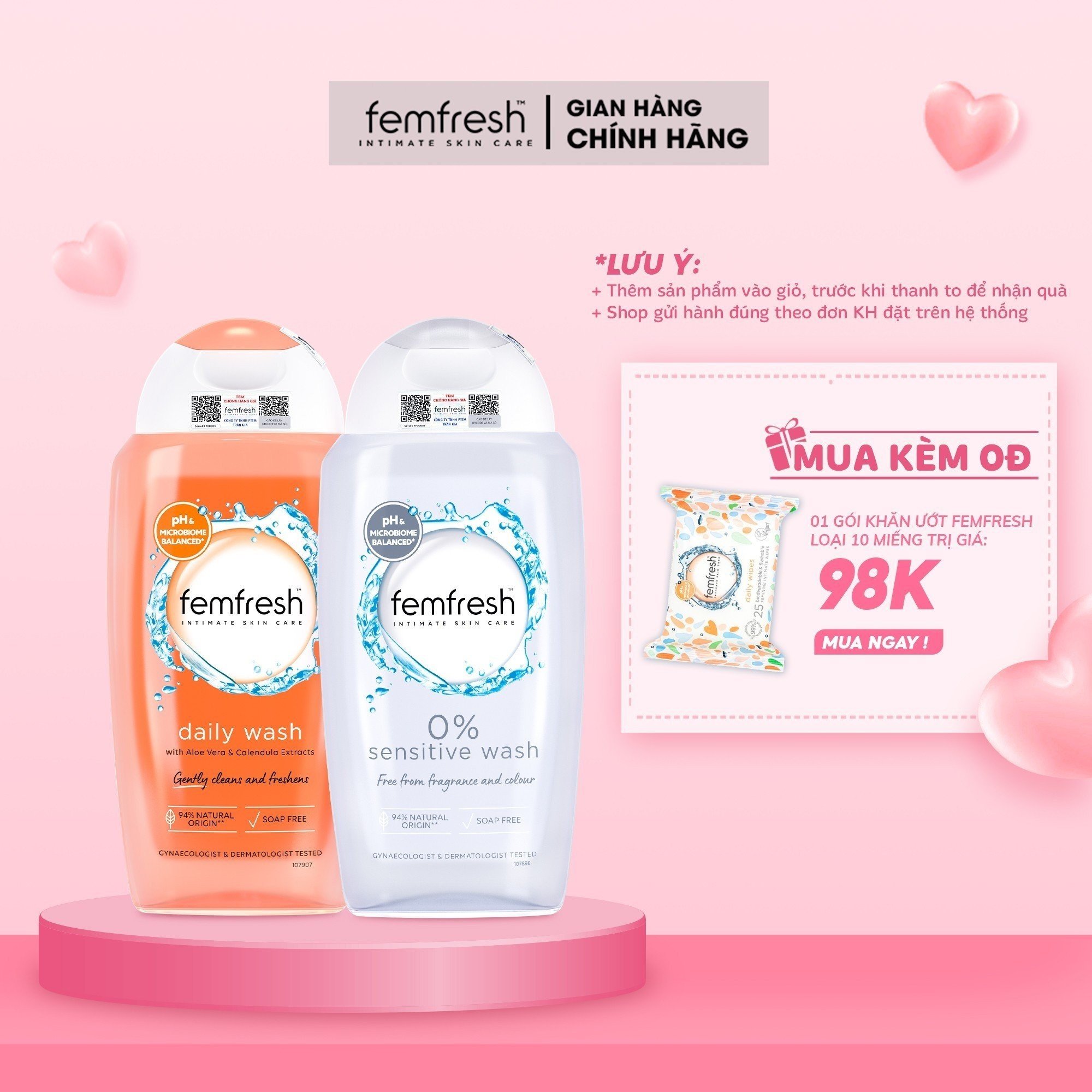Mua Dung Dịch Vệ Sinh Femfresh 0% Sensitive Intimate Wash 250ml và Femfresh Daily Intimate Wash 250ml