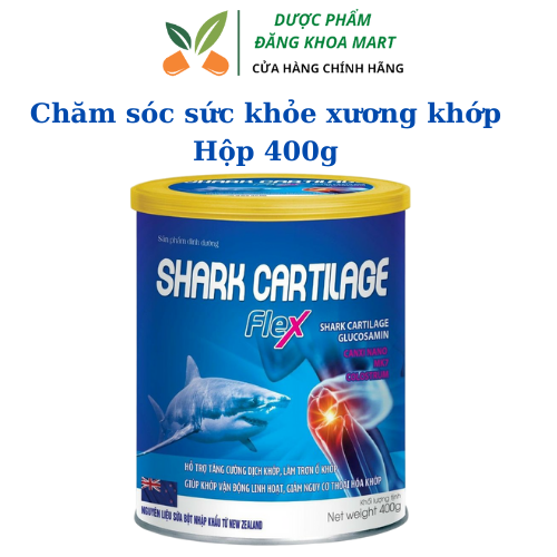 Sữa Bột Xương Khớp Shark Cartilage Flex với thành phần sụn vi cá mập, glucosamine, canxi nano MK7 Hỗ trợ tăng cường dịch khớp, làm trơn ổ khớp, giúp khớp vận động linh hoạt, giảm nguy cơ thoái hóa khớp