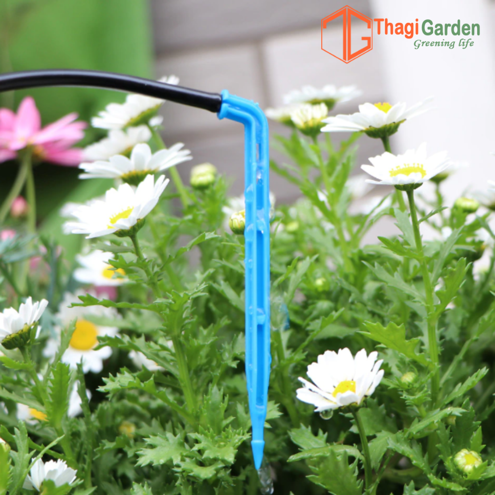 10 Bộ 2 que cắm tưới nhỏ giọt KÈM bù áp- Mỗi bộ 2 que dây CỨNG dài 50cm, kèm đầu bù áp 4L/h.