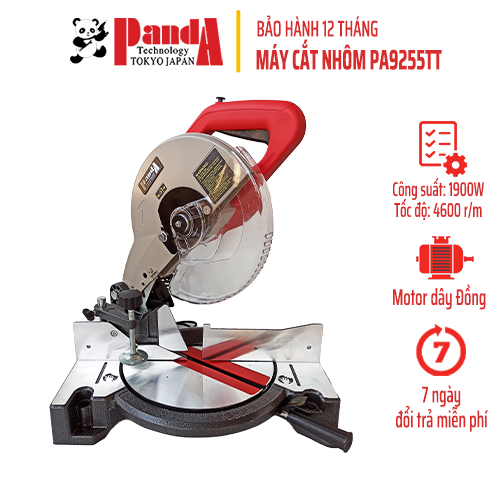 Máy cắt nhôm panda pa9255tt, motor trực tiếp, 1900w, lưỡi 255mm, cắt góc nghiêng 45 độ