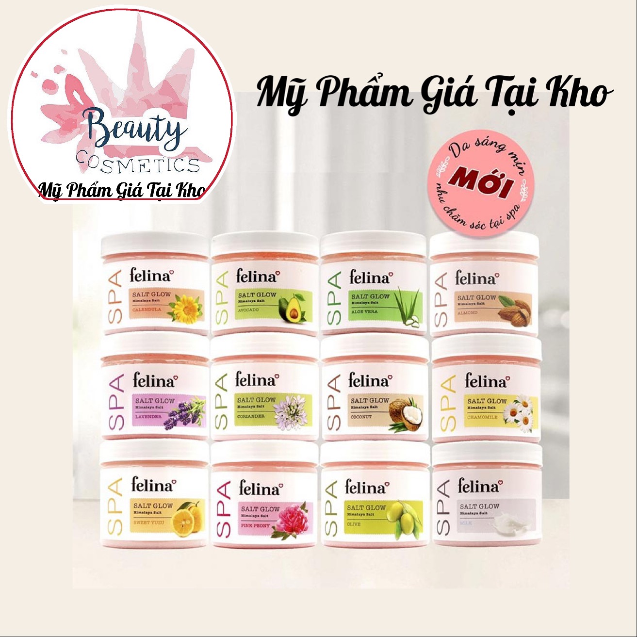 Muối tắm tẩy tế bào chết felina làm sạch, dưỡng sáng mịn chiết xuất muối hồng himalaya