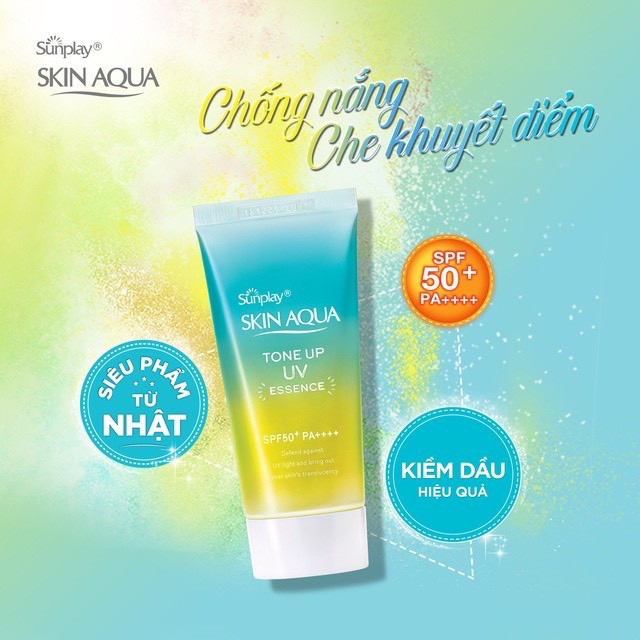 Kem chống nắng dưỡng ẩm nâng tông che khuyết điểm Sunplay Skin Aqua Tone Up UV Essence 50g