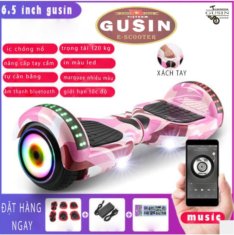 [HCM]xe điện tự cân bằng 6.5inch Màu Hồng chính hãng GuSin / có video test / có loa Bluetooth2.0