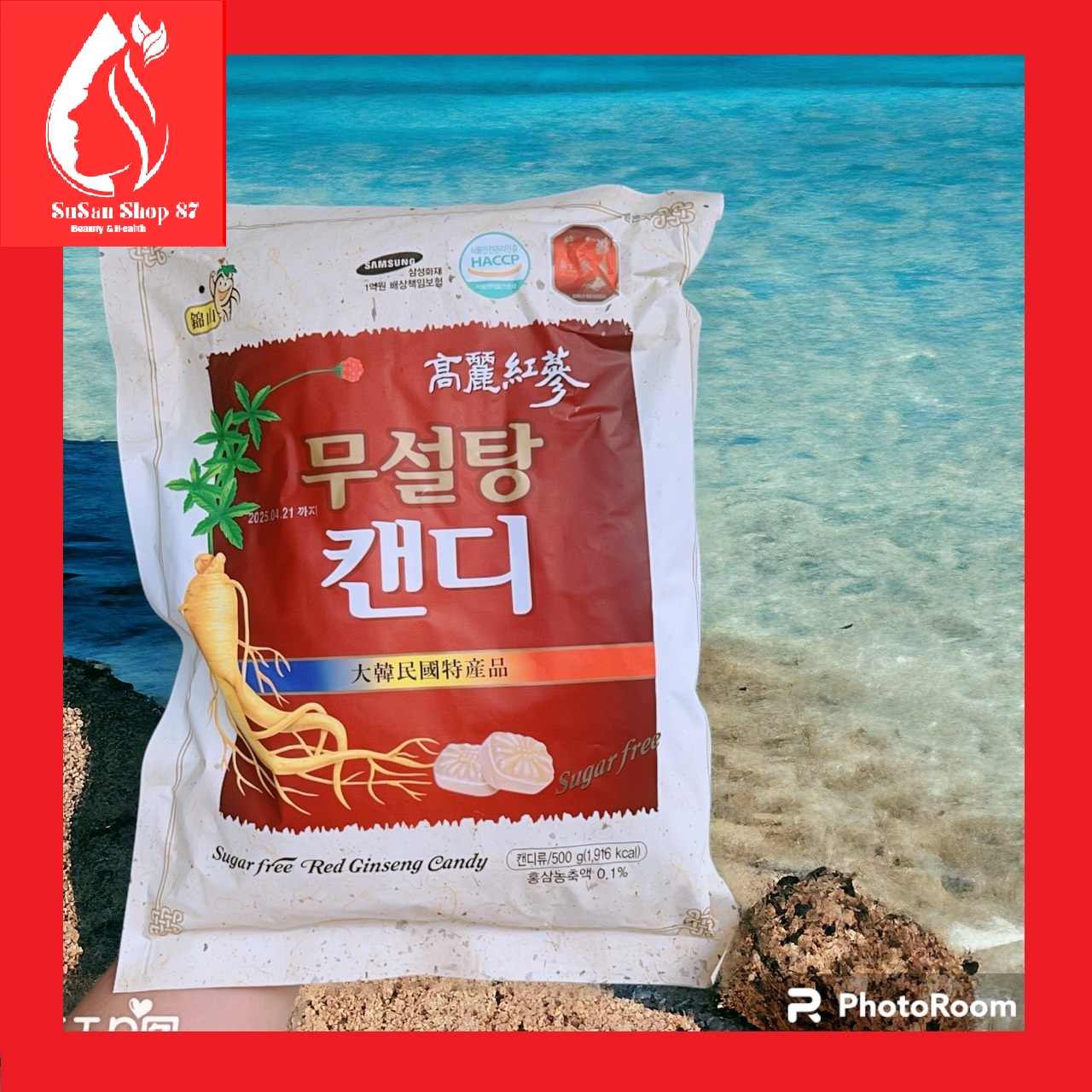 [Auth] Kẹo  hồng sâm không đường 6 năm tuổi Hàn Quốc bịch 500g