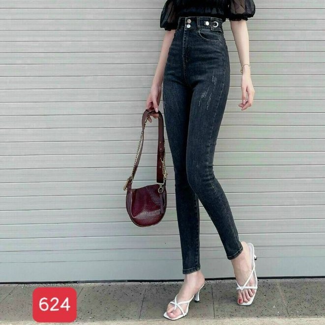 Quần jean nữ lưng cao vải dày mịn – quần bò nữ bó co giãn – có big size