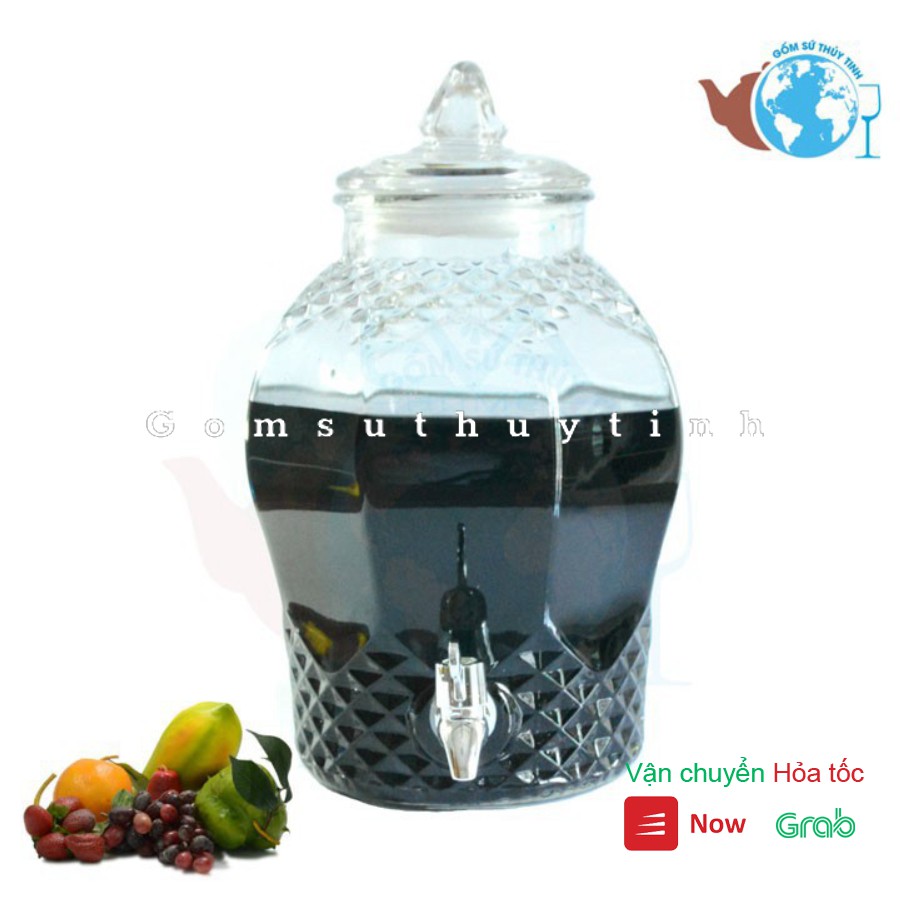 Bình ngâm rượu thủy tinh kim cương 3 lít - có vòi hoặc không vòi