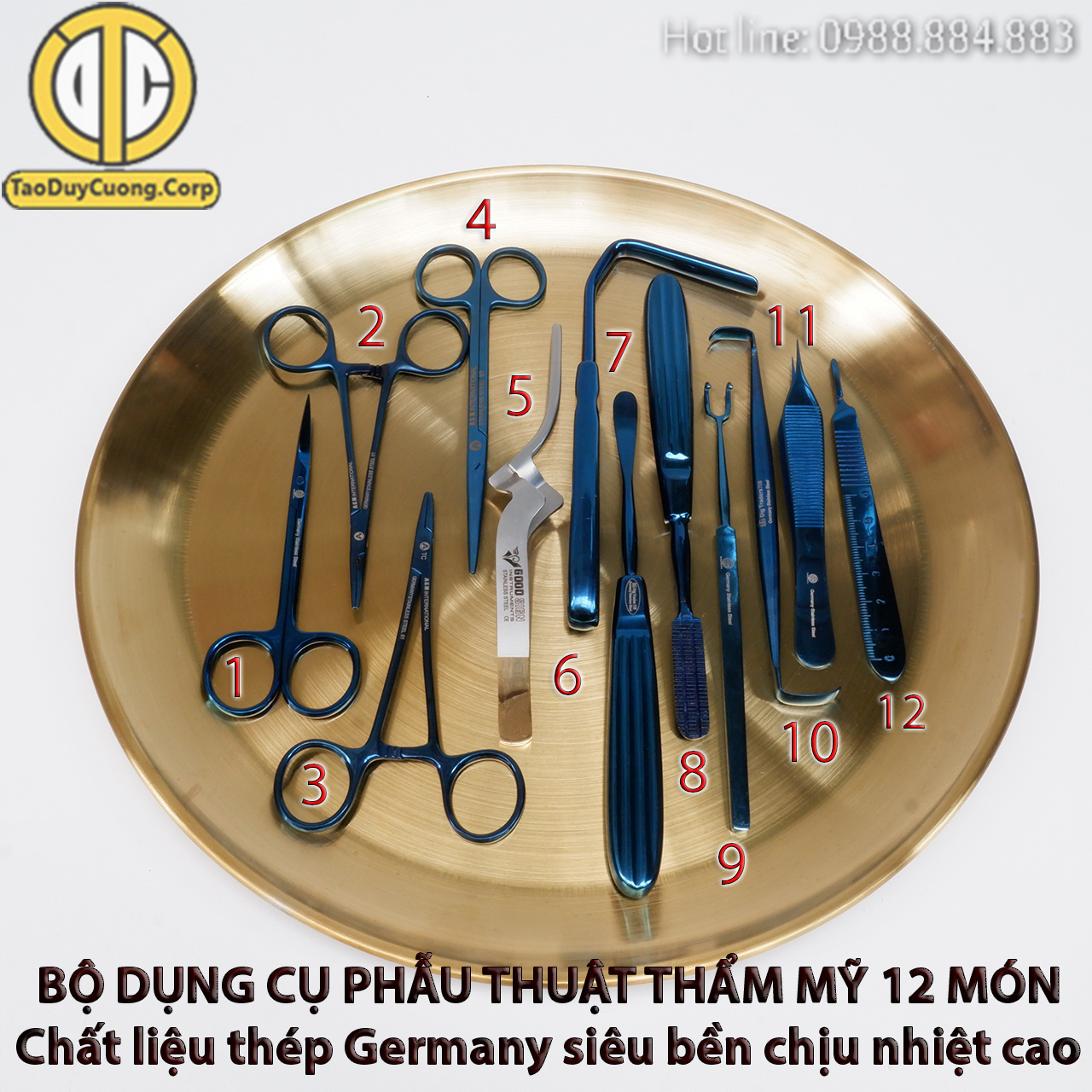 Dụng cụ phẫu thuật thẩm mỹ mũi màu xanh germany tặng khay vàng khi mua trọn bộ 12 món