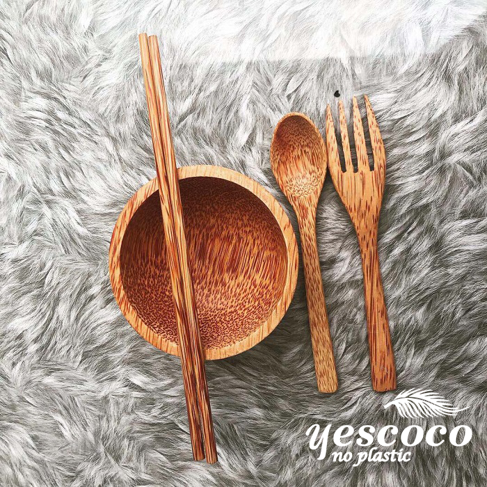 Bộ Bát Gỗ Dừa và Thìa Cao Cấp  YESCOCO XƯỞNG SX