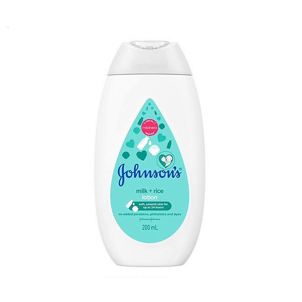 Lotion dưỡng ẩm Johnson's Baby sữa và gạo 200ml giúp da bé mềm mại và mịn màng