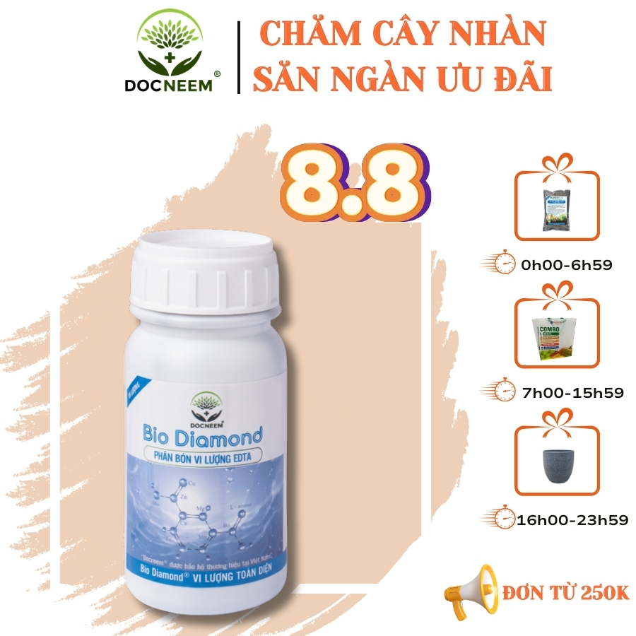 Phân bón vi lượng DOCNEEM trị vàng lá gân xanh, cho hoa hồng, hoa lan, cây cảnh trong nhà và ngoài trời, chai 250ml