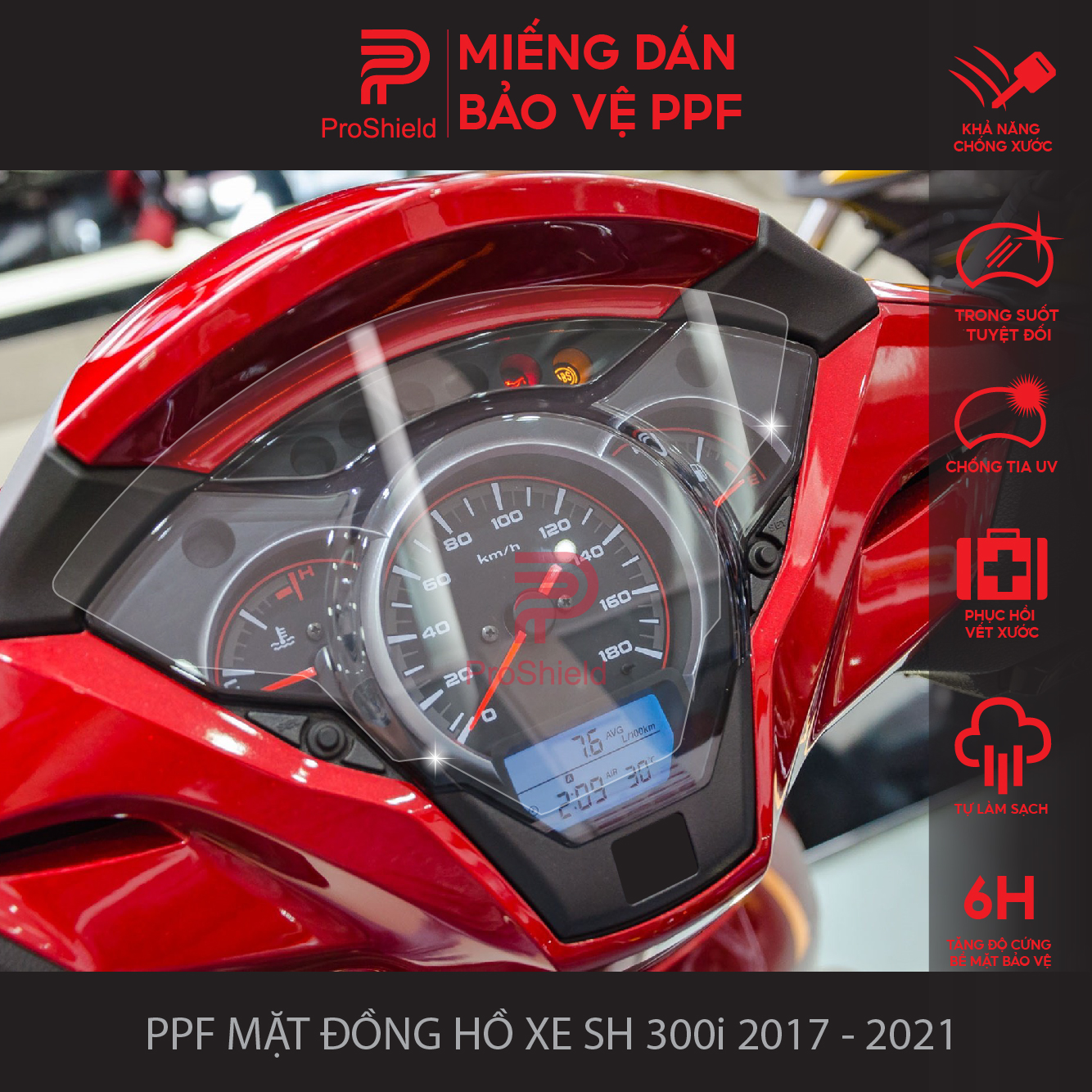 Miếng dán ppf bảo vệ mặt đồng hồ xe honda sh 300i 2017 - 2024