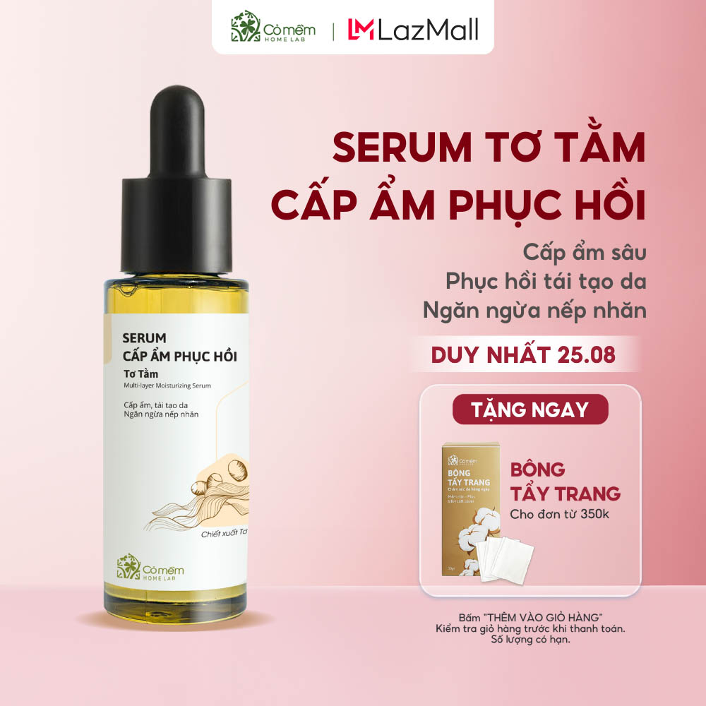 Serum cấp ẩm phục hồi da thu nhỏ lỗ chân lông ngăn ngừa lão hoá dưỡng da tơ tằm cỏ mềm 30ml
