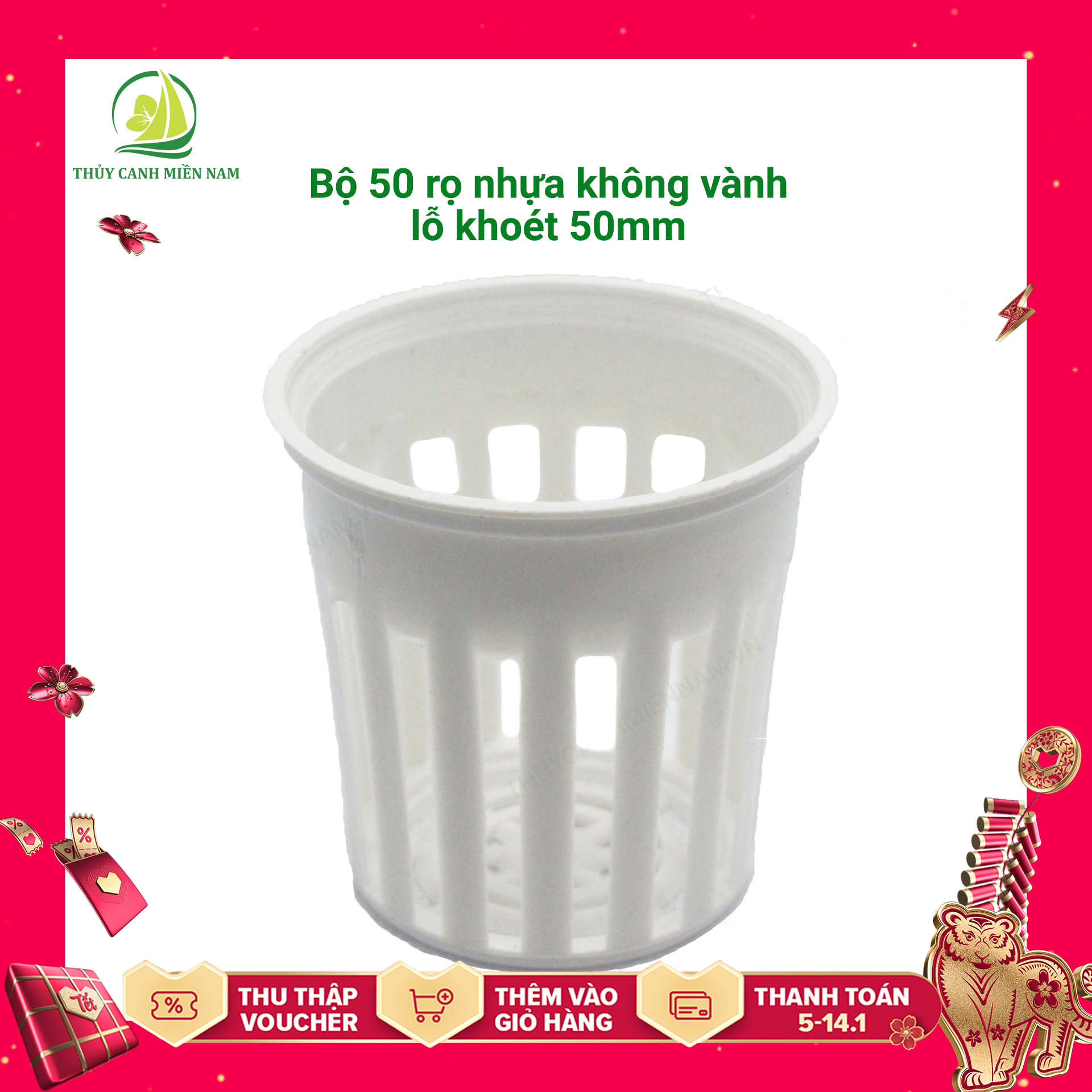 Bộ 50 rọ nhựa thuỷ canh không vành đường kính lỗ khoét 50mm