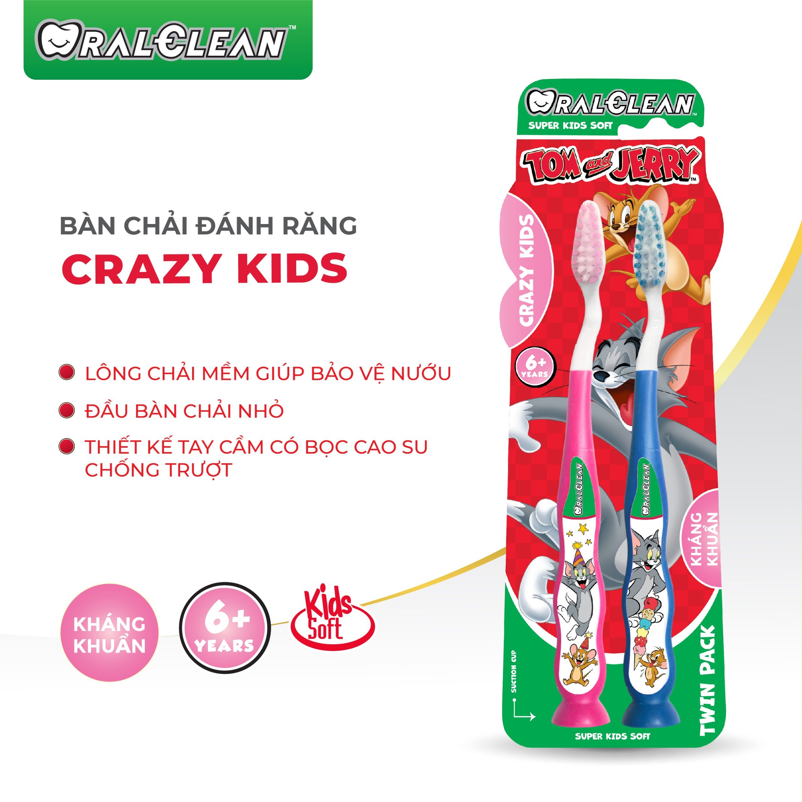 Set 2 bàn chải đánh răng trẻ em Oral-Clean Crazy Kids Soft
