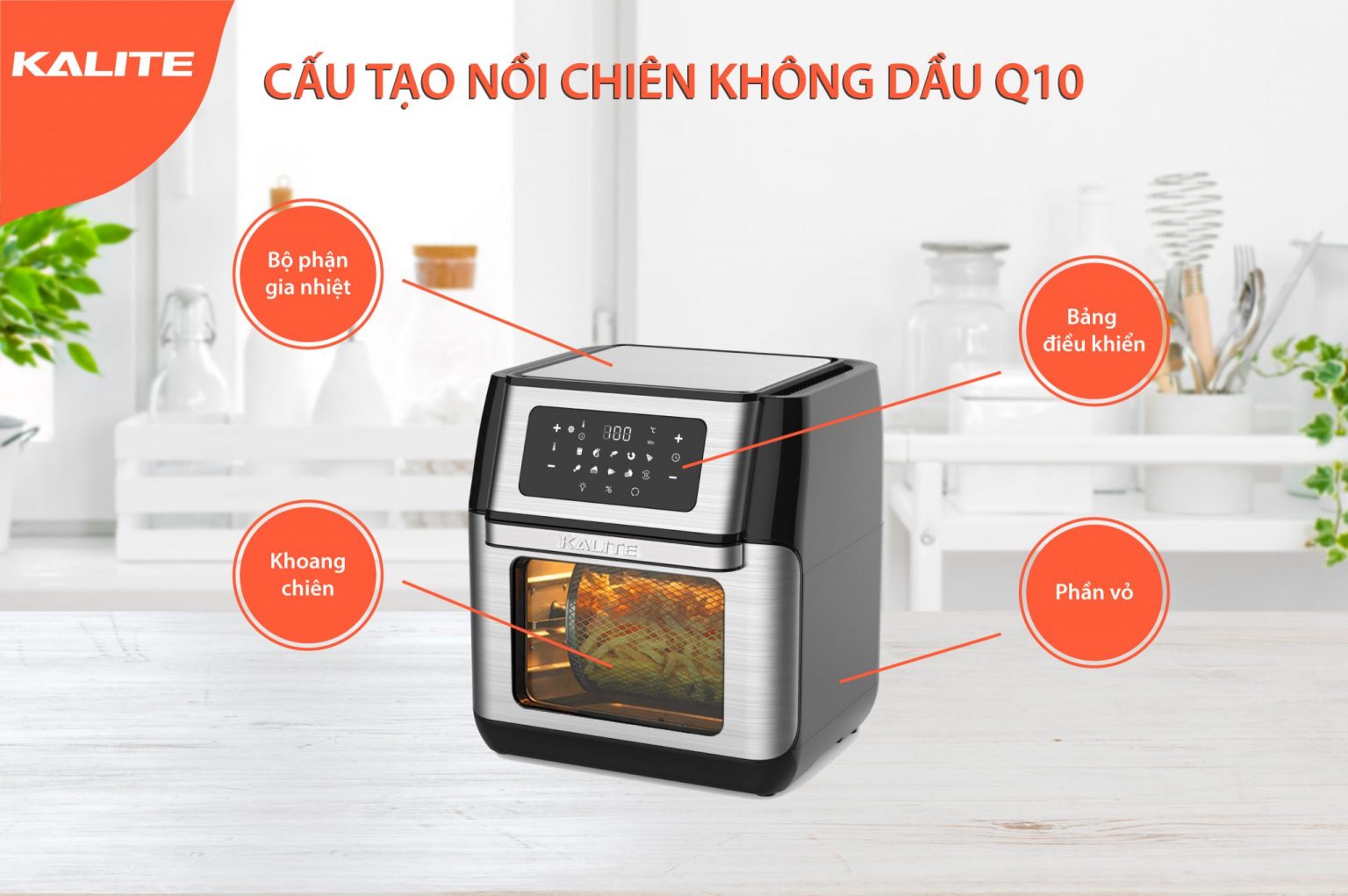   BH 12 THÁNG CHÍNH HÃNG 1 ĐỔI 1 7 NGÀY  Nồi Chiên Không Dầu Kalite Q10 10L LƯU Ý BẢN MỚI ÊM KHÔNG ỒN UY TÍN CHẤT LƯỢNG 