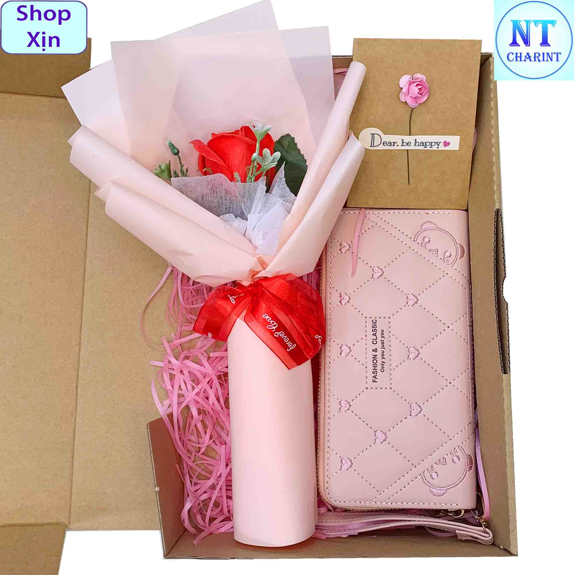 Sét quà tặng nữ bó hoa yêu thương bóp ví sang trọng dành tặng mẹ tặng bạn gái nt charint fashion